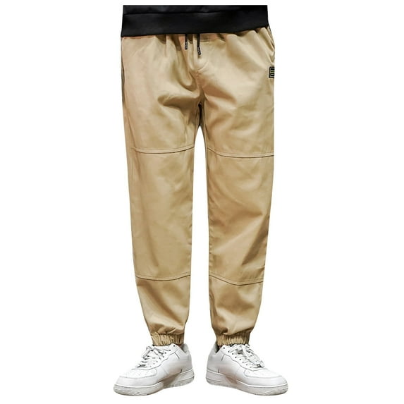 Khaki Cargo Pants for Men Men Solid Color Casual Pants Drawstring Mouth Hiking Work Pants Outdoor Clothing Cargo Pants ,Khaki,XL