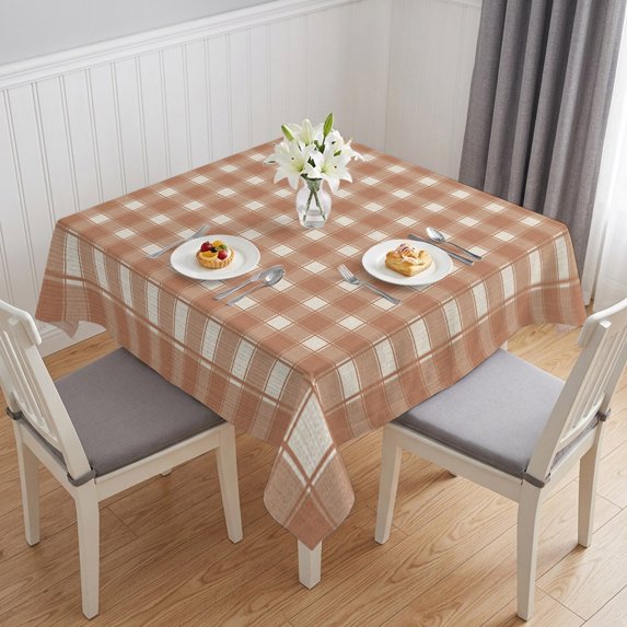 Khaki Checkered Table Cloth Waterproof Tablecloths, Farmhouse Plaid Buffalo Elegant Tablecloth Dining Table Cover for Kitchen Party Tabletop Outdoor, Square Tablecloth 60x60 Inch