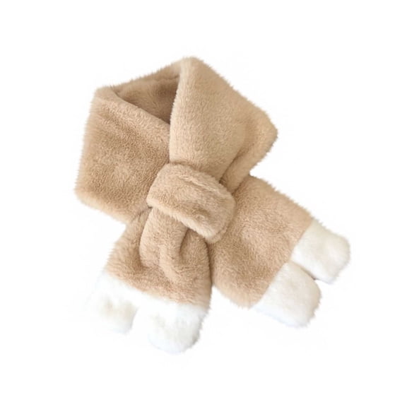Khaki Childrens Solid Color Scarf With Fleece For Cold Weather And Daily Use With Free Size Length 76 Cm