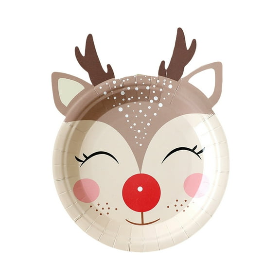 Khaki Christmas Disposable Paper Plates, Santa & Deer Design For Party Dinner, Decorative Holiday Tableware