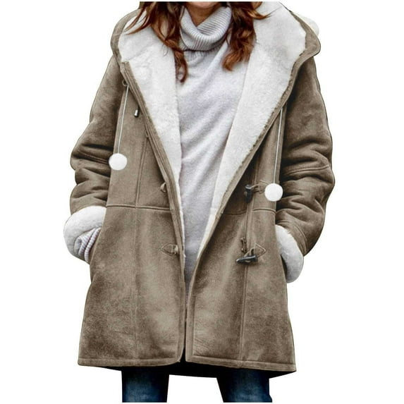 Khaki Christmas Lounge Outfits for Women Fall Winter Long Sleeve Velvet Plus Size Pleated Warm Fuzzy with Hood Plain Jackets Hoodies Trench Coat Ladies 2025 M
