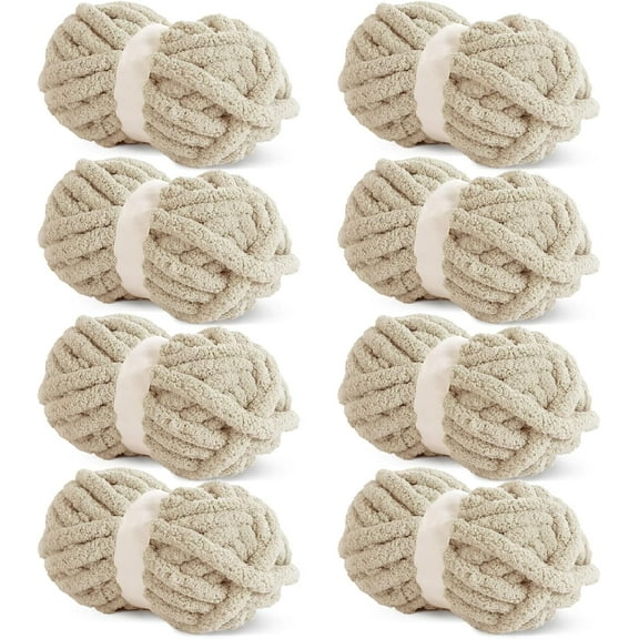 Khaki Chunky Chenille Yarn for Crocheting, Bulky Thick Fluffy Yarn for Knitting,Super Bulky Chunky Yarn for Hand Knitting Blanket, Soft Plush Yarn, 8 Jumbo Pack (27 yds,8 oz Each Skein)