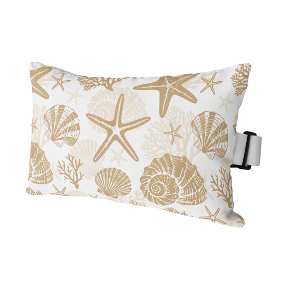 Khaki Coastal Summer Outdoor Pillows for Chaise Lounge Chair Waterproof Lumbar Pillows with Insert&Adjustable Elastic Strap Beach Headrest Pillow Coral Shell Starfish Nautical Pillow for Pool 11"x16"