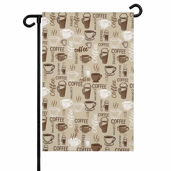 Khaki Coffee Cups Garden Flags for Outside Coffee Lovers Double Sided Yard Flags Outdoor House Decoration, Small 12X18 Inch,