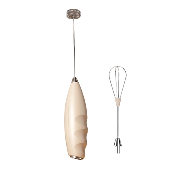 Khaki Coffee Frother Handheld Egg Beater With Stainless Steel Material, 2 Detachable Heads And Compact Storage Design For Kitchen Cooking And Beverage Mixing, 8.86X1.42X1.42In 0.13Lb