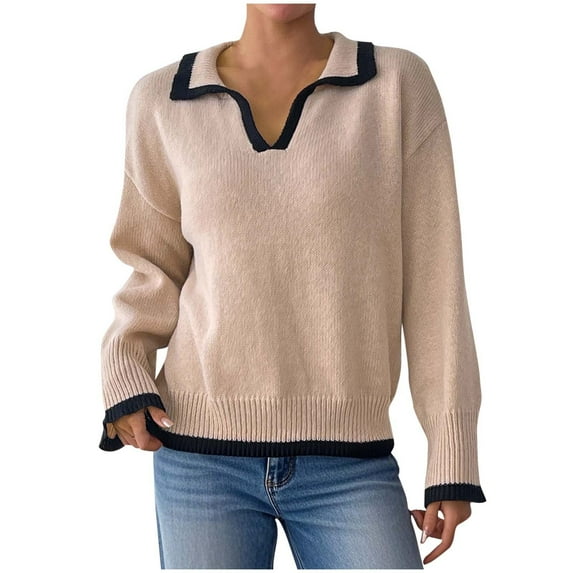 Khaki Color Block for Women Winter Fall V Turtleneck Neck Sweater Lounge Basic Ladies 2025 Clothes Country Concert Y2K L