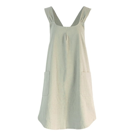 Khaki Cotton Apron Cross Back Sleeveless Japanese Style Pinafore Dress for Cooking Housewarming Daily Chores Flower Arrangement Coffee Serving Cooking Apron