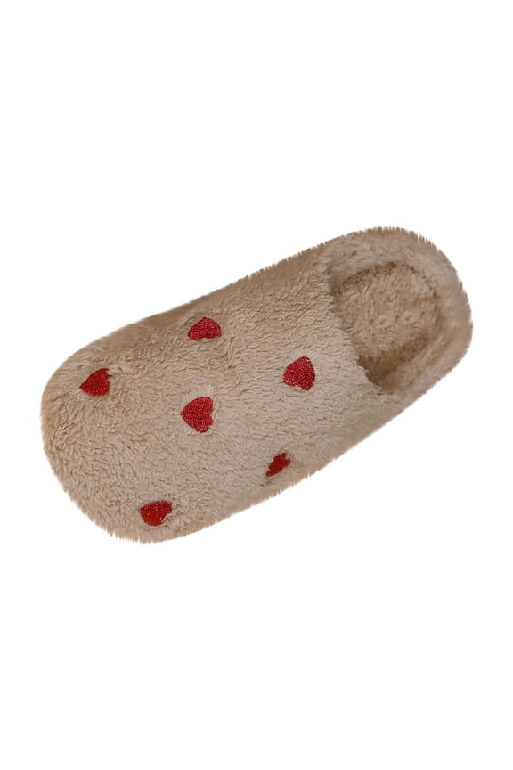 Khaki Cozy Women'S Plush Fleece-Lined Slip-On Slippers With Heart-Shaped Toe For Indoor Outdoor Comfort Wear