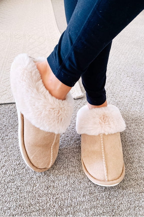 Molly Plush Suede Winter Home Slippers - Khaki / 10