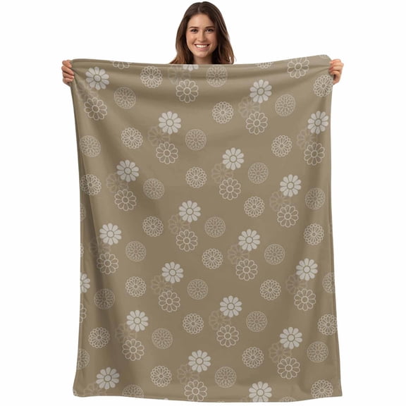 Khaki Daisy Blanket Soft Cozy Warm Throw Blanket for Couch, Plush Fuzzy Flannel Fleece Blankets for Sofa, Modern Farmhouse Chrysanthemum Floral Bed Blankets Lightweight Gifts for Women, 30"x40"
