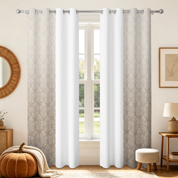 Khaki Damask Gradient Blackout Curtains 2 Panels Set,Grommet Top Thermal Insulated Window Drapes for Bedroom Living Room,42x96 inch