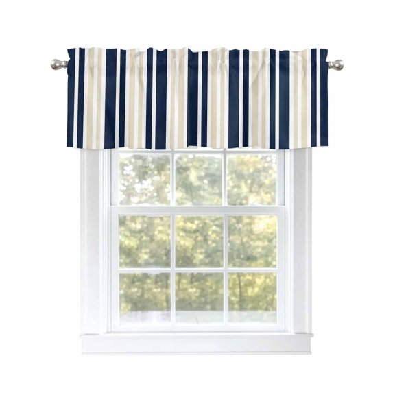 Khaki Dark Blue Curtain Valances for Windows, Contrast Striped Window Valances, Window Treatment Rod Pocket Valance Curtains for Living Room/Kitchen/Bedroom/Bathroom, 54x18inch