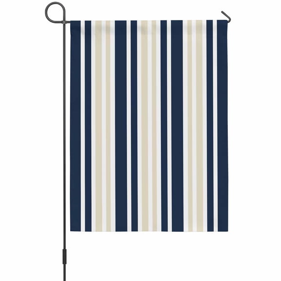 Khaki Dark Garden Flag 12 x 18 Inches, Blue Striped Minimalist Contrast Vertical Stripes Weather Proof Outdoor Patio Flags Double Sided Small Garden Decoration for Yard Outside Home