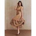 thumbnail image 1 of Khaki Dress With Short Sleeve And Ruffled High-Low Hem, 1 of 30