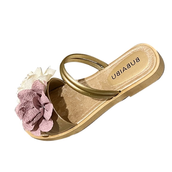 Khaki Elegant Flat Sandals For Women With Flower Accents High-End Design For Outdoor And Casual Wear
