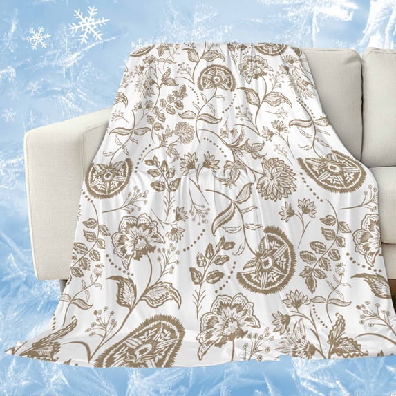 Khaki Farmhouse Cooling Blanket,Lightweight Breathable Summer Throw Blanket with Double Sided Cold Effect,Floral Floral Plant Leaf Vintage Spring Picnic Blankets Bed Sheet for Hot Sleepers 60"x80"