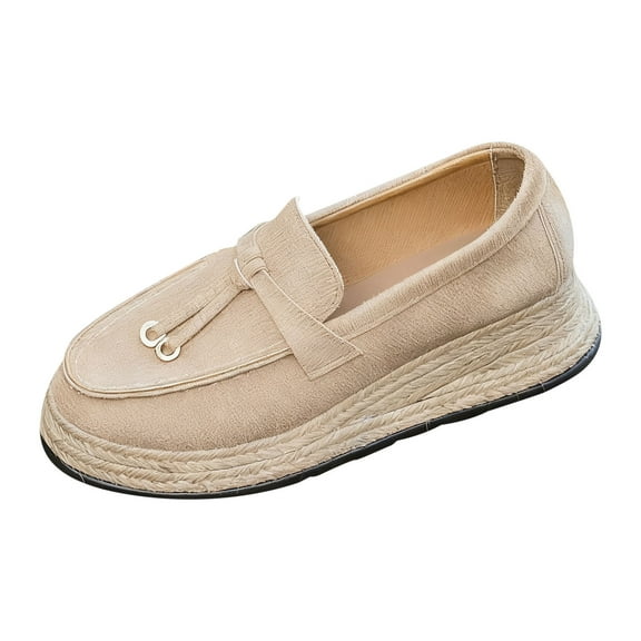 Khaki Female Casual Loafers With Solid Color And Low Cut For Indoor Outdoor Comfort