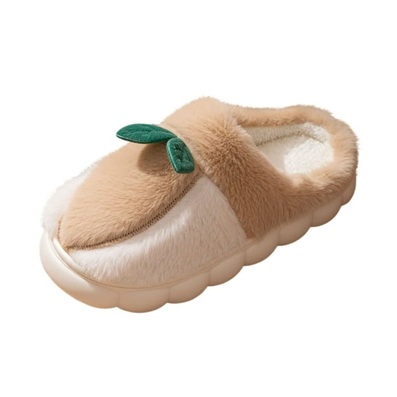 Khaki Female Comfortable Winter House Shoes With Enclosed Toe And Non Slip Base Ideal For Casual Wear At Home