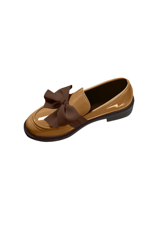 Khaki Female Fashion Loafers With Bow And Low Heel For Comfortable Use In Daily Life