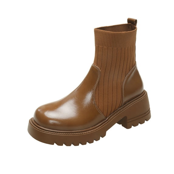 Khaki Female Fashionable Short Boots With Solid Color And Round Toe For Outdoor Indoor