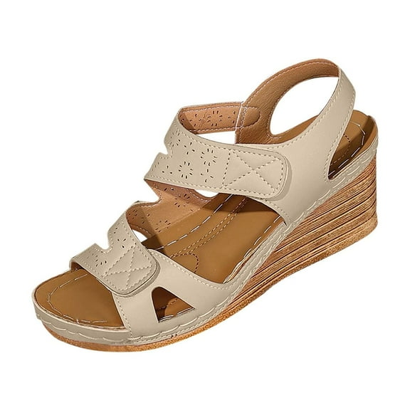Khaki Female Spring Summer Sandals With Wedge Heel And Open Toe Ideal For Wear