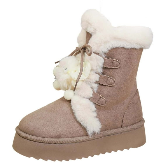 Khaki Females Fashion Snow Boots With Thick Sole For Cold Season Comfortable And Versatile With Suede Material