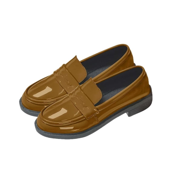 Khaki Feminine Versatile Trendy Solid Color British Style Loafers With Thick Heels For Outdoor Adventures