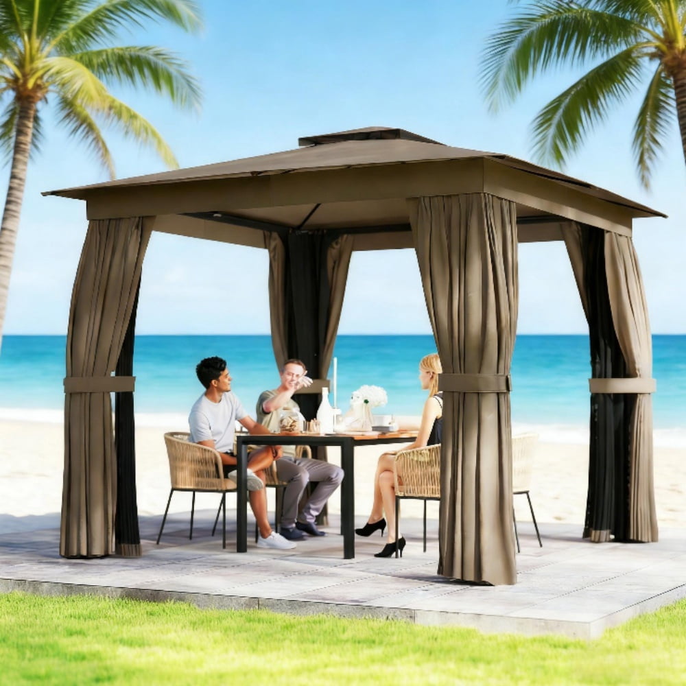 Khaki Finish Wood Gazebo - Natural Wood Outdoor Pavilion with Neutral Tone for Patio, Lawn & Outdoor Entertaining