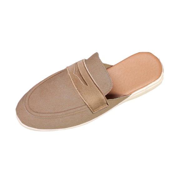 Khaki Flat Shoes For Women Slip On Mules Backless Loafers Solid Color Casual Shoes Soft Suede Material Comfortable Everyday Footwear Size 40