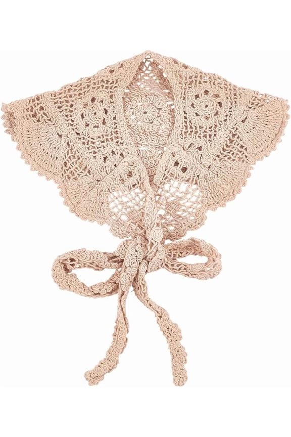 Khaki Floral Lace Scarf Knit Bandanas Headbands Vintage Crochet Flower Pattern Small Shawls Detachable False Collars Head Wraps Scarves for Women Costume Accessories Hair Styling Decoration 1pc
