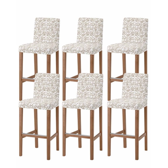 Khaki Flower Bar Stool Covers Set of 6, Vintage Farmhouse Boho Leaf Spring Plant Stretch Washable Bar Chair Covers with Backs, Removable Pub Counter Height Chair Cover for Kitchen Dining Room Cafe