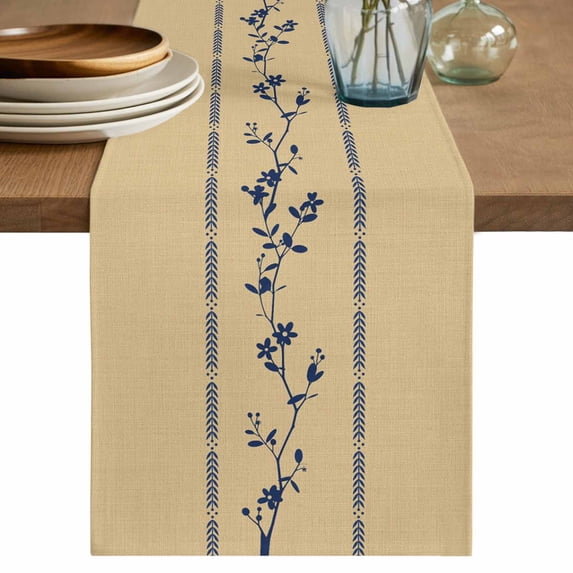Khaki Flower Branch Table Runner 72 Inches, Spring Summer Farmhouse Botanical Bed Runner Dresser Scarves Tabletop for Indoor Outdoor Parties/Ceremony/Banquet, 18" x 72"