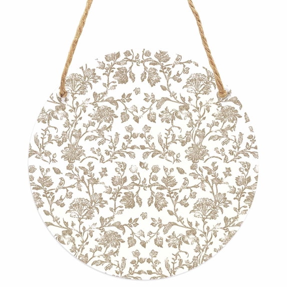 Khaki Flower Round Front Door Welcome Sign, 7.8 Inch Wall Hanging Decor for Indoor Outdoor, Vintage Farmhouse Boho Leaf Spring Plant Home Porch Hanger Decorations for Holiday Gift