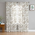 thumbnail image 1 of Khaki Flower Sheer Curtains 63 Inches Length 2 Panels Set, Window Sheer Curtains for Living Room/Bedroom, Vintage Farmhouse Boho Leaf Spring Plant Light Filtering Rod Pocket Curtain 52'' x 63'' x 2, 1 of 7