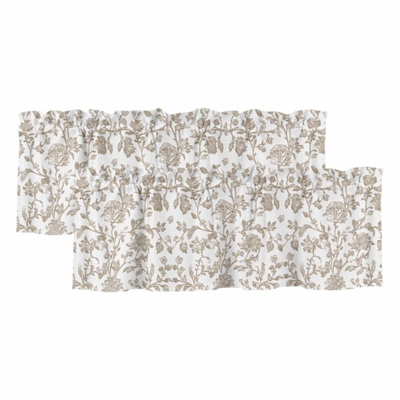 Khaki Flower Valances for Windows, Vintage Farmhouse Boho Leaf Spring Plant Light Filtering Kitchen Curtains, Rod Pocket Window Valance Curtains for Living Room Bedroom, 60" W x 18" L, 2 Panels