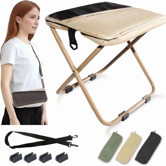 Khaki Foldable Portable Stool For Outdoor, Travel, Camping, Subway Or Bus Use