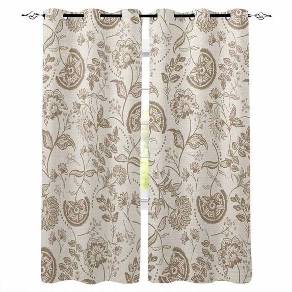 Khaki Fruit Blackout Curtains for Bedroom Living Room Darkening Curtains 84 Inch Length 2 Panels Set Country Retro Floral Botanical Plant Window Curtain Window Treatment Grommet Drapes 52"x84"