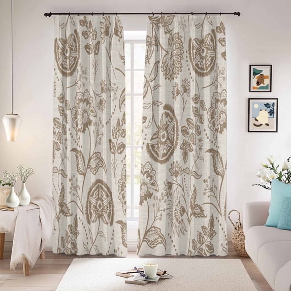 Khaki Fruit Blackout Curtains for Bedroom/Living Room, Pinch Pleated Black Out Curtains, Country Retro Floral Botanical Plant Room Darkening Window Drapes with Hooks 2 Panels, 59"x70"