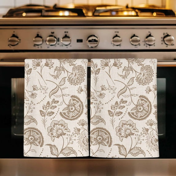Khaki Fruit Kitchen Towels Set of 4, Country Retro Floral Botanical Plant Absorbent Dish Towels for Kitchen, Microfiber Hand Towel, Quick Drying Tea Towel for Cleaning Decorative Dishcloths