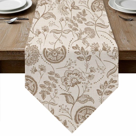 Khaki Fruit Table Runner Linen Burlap Table Runner 70 Inches Long Country Retro Floral Botanical Plant Dresser Scarves for Kitchen Island Coffee Dining Party Wedding Banquet Holiday Decor 13"x70"