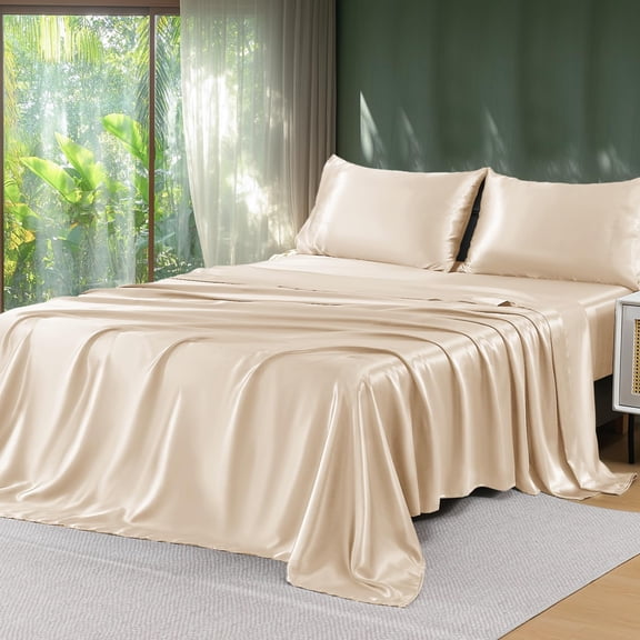 Khaki Full Satin Microfiber 4-Piece Bedding Set
