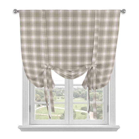 Khaki Gingham Tie Up Curtains 45 Inches Long, Kitchen Window Curtains Over Sink, Farmhouse Buffalo Plaid Checkered Small Window Curtains Shade Balloon Curtains Valances for Bedroom/Cafe 34"x45"