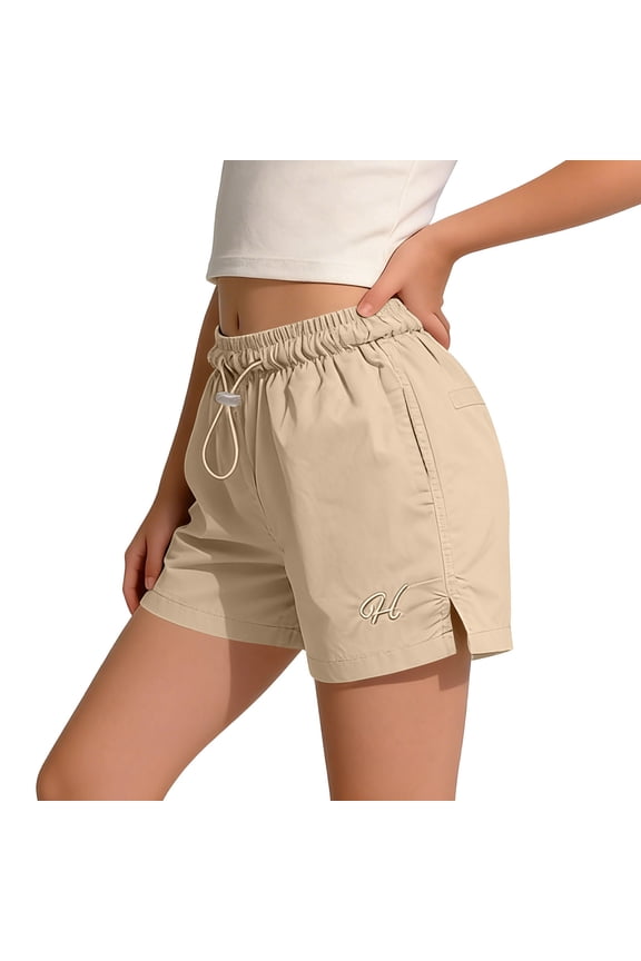 Khaki Girls Casual Shorts with Drawstring Elastic Waist Lightweight Breathable Kids Play Shorts High Waisted Side Slit Kids Little Girl 12 Months - 10 Years,Size 6 T
