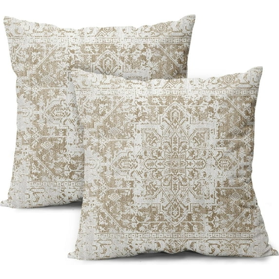 Khaki Gray Ethnic Boho Throw Pillow Covers 16X16 Inch Set of 2 Bohemian Carpet Pattern Vintage Pillow Cases Grey Floral Pillow Cover Farmhouse Home Decor for Sofa Couch Porch Outdoor