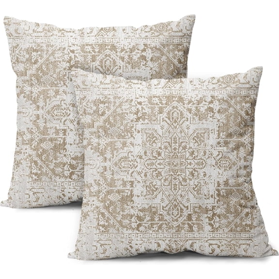 Khaki Gray Ethnic Boho Throw Pillow Covers 18X18 Inch Set of 2 Bohemian Carpet Pattern Vintage Pillow Cases Grey Floral Pillow Cover Farmhouse Home Decor for Sofa Couch Porch Outdoor