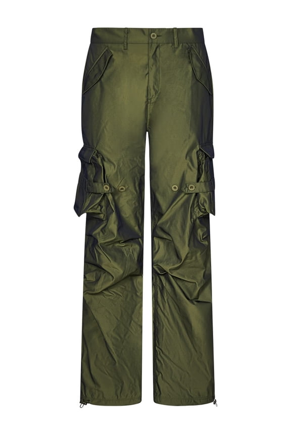 Khaki Green Satin Cargo Trousers