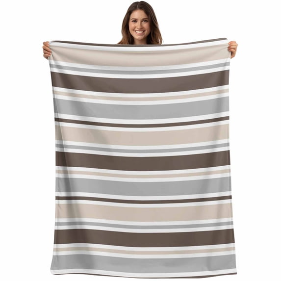 Khaki Grey Striped Blanket Soft Cozy Warm Twin Blanket for Bed, Plush Fuzzy Flannel Fleece Blankets for Sofa, Farmhouse Stripes Modern Abstract Art Throw Blankets for Couch, Gifts for Men, 60"x80"