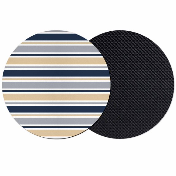Khaki Grey Striped Coasters Set of 2, Absorbent Coasters for Drinks, Navy Blue Farmhouse Stripes Abstract Art Coaster for Desk Coffee Table Protection, Home Decor House Warming Gifts 4"