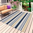 thumbnail image 1 of Khaki Grey Striped Outdoor Rug 5x8 Ft, Non Slip Washable Area Rug, Navy Blue Farmhouse Stripes Abstract Art Patio Rugs Carpet Runner, Large Floor Mat for Indoor/Outdoor Deck Porch Camping, 1 of 8