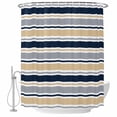 thumbnail image 1 of Khaki Grey Striped Shower Curtain, Waterproof Shower Curtains for Bathroom, Navy Blue Farmhouse Stripes Abstract Art Washable Fabric Bathtub Curtain Set Bath Decor with 12 Hooks Extra Long 72"x96", 1 of 8